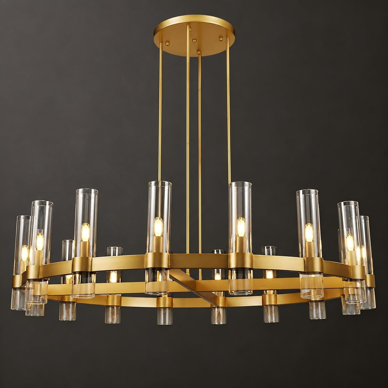 Modern 48" Gold Wagon Wheel Chandelier, Brass Round Chandeliers for Dining Room,16-Light Farmhouse Living Room Chandelier with Glass Tube for Bedroom,Staircase, Foyer, Entryway, Includes Bulbs | Amazon (US)