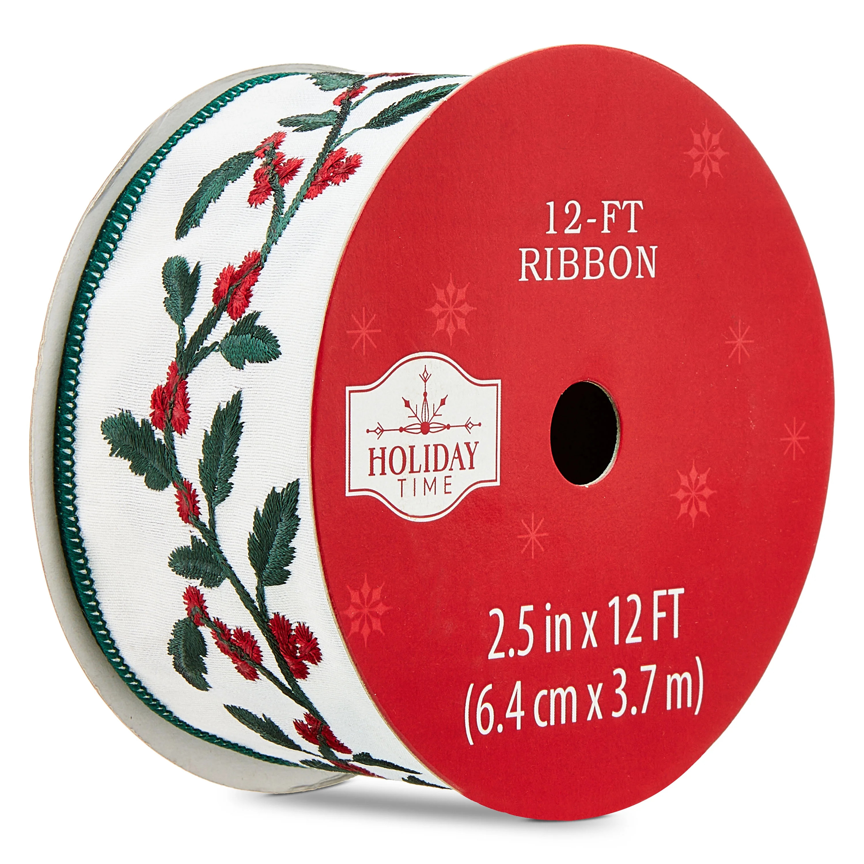 Holly Berry Christmas Ribbon, Red/Green/White, 2.5" x 12', by Holiday Time | Walmart (US)
