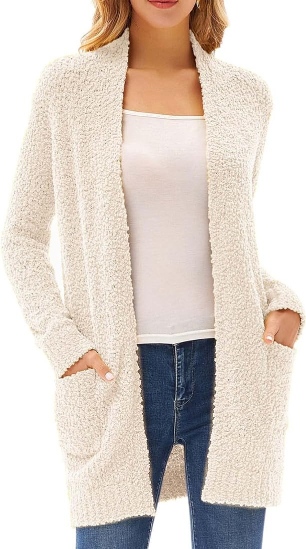 GRACE KARIN Woman's Popcorn Cardigan Open Front Fuzzy Long Sleeve Knit Lightweight Sweater with P... | Amazon (US)