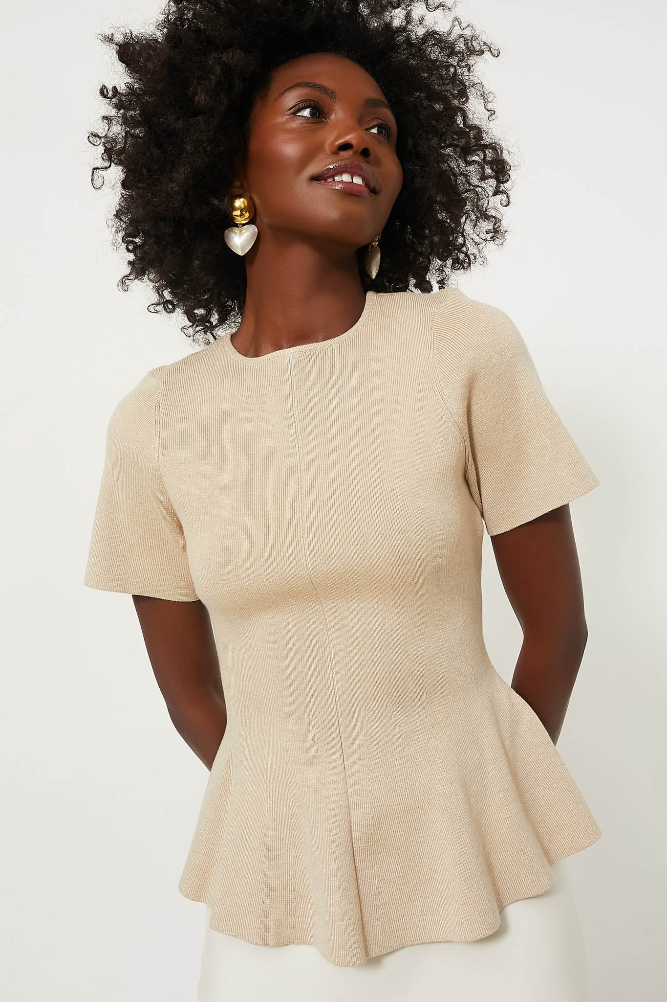 Tan Knit Phoebe Peplum Top | Tuckernuck (US)