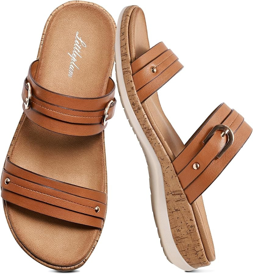 Littleplum Women's Flat Sandals Arch Support Comfortable Slide Sandals Open Toe Orthotic Walking ... | Amazon (US)