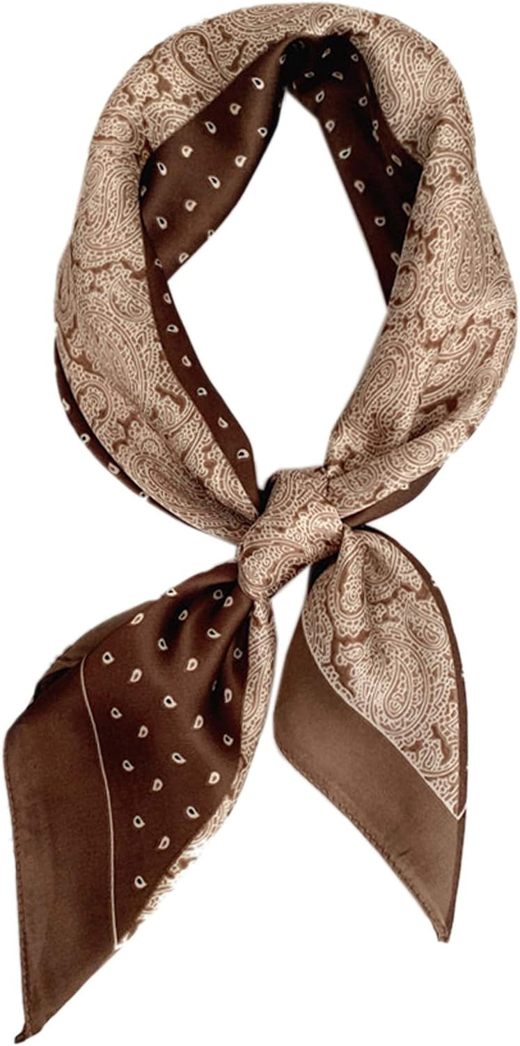 GUZOSJO Square Silk Feeling Scarf Medium Satin Hair Scarf Bracelet Gift For Women 27.5 × 27.5 inches (Fgj01-23_Coffee) | Amazon (US)