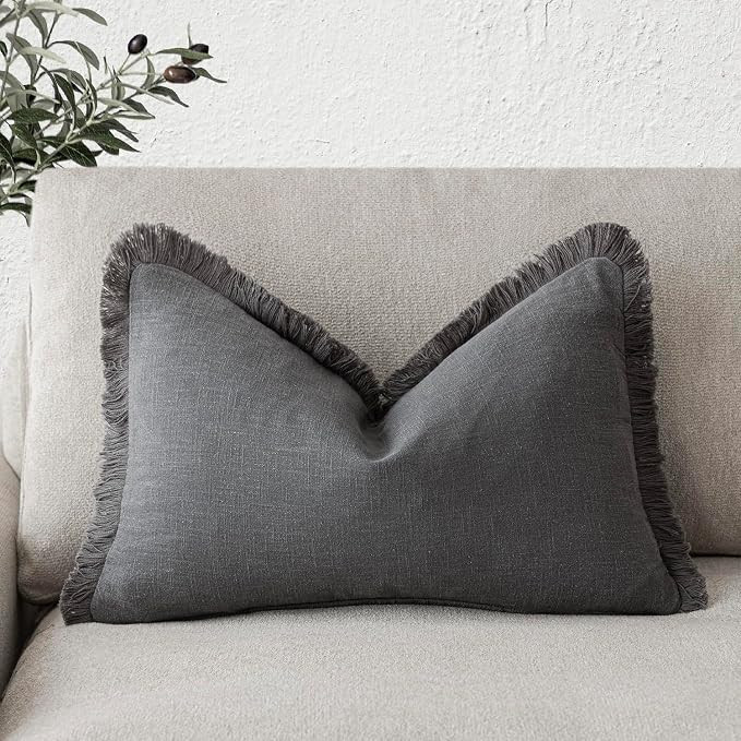 Foindtower Decorative Linen Fringe Lumbar Throw Pillow Covers Cozy Boho Farmhouse Cushion Cover w... | Amazon (US)