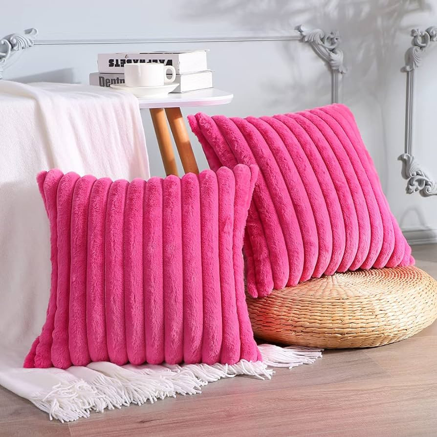 Soleebee Set of 2 Throw Pillow Covers Soft Cozy Velvet Pillowcase Faux Rabbit Fur Cover for Couch... | Amazon (US)