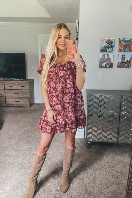 Cute fall dress, fall outfit idea, tan boots, fall family photos outfit, fall maternity photos dress, fall pregnancy announcement dress, bump friendly dress 
KIMBERLYJKING25 discount at pink blush 

#LTKstyletip