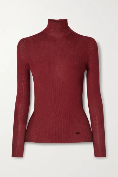 Akris - Ribbed Cashmere And Silk-blend Turtleneck Sweater - Burgundy | NET-A-PORTER (US)