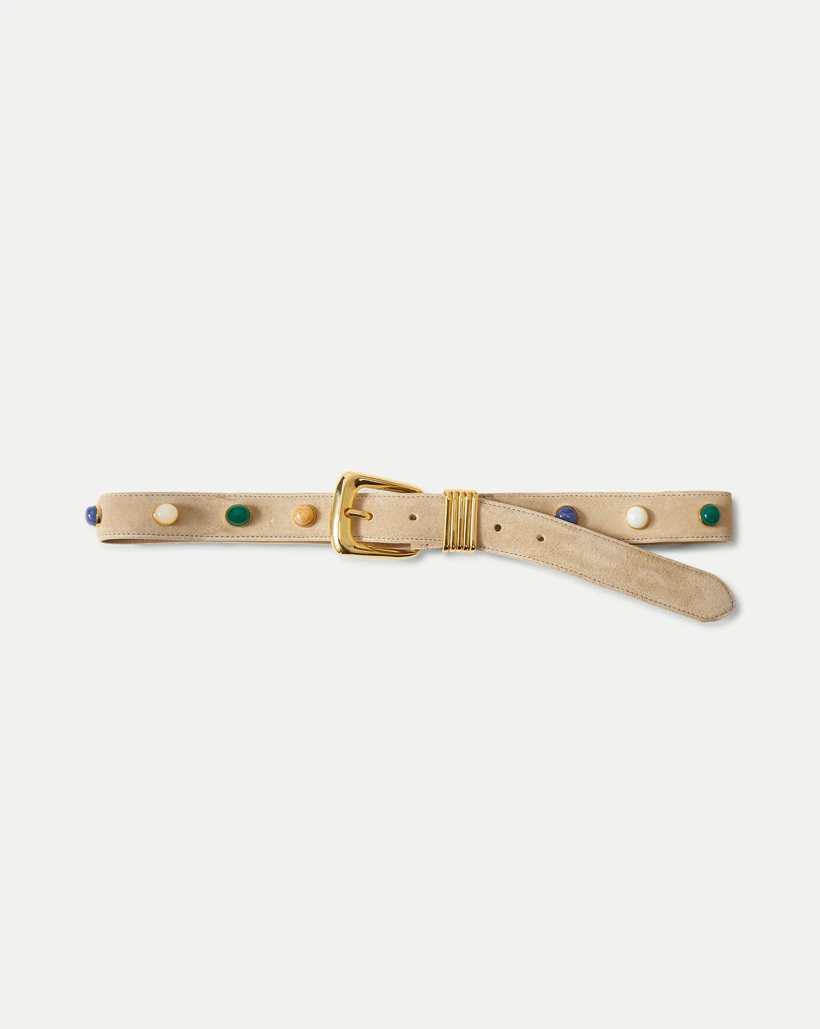 Veronica Beard Arch Embellished Suede Belt Stone Khaki | Veronica Beard