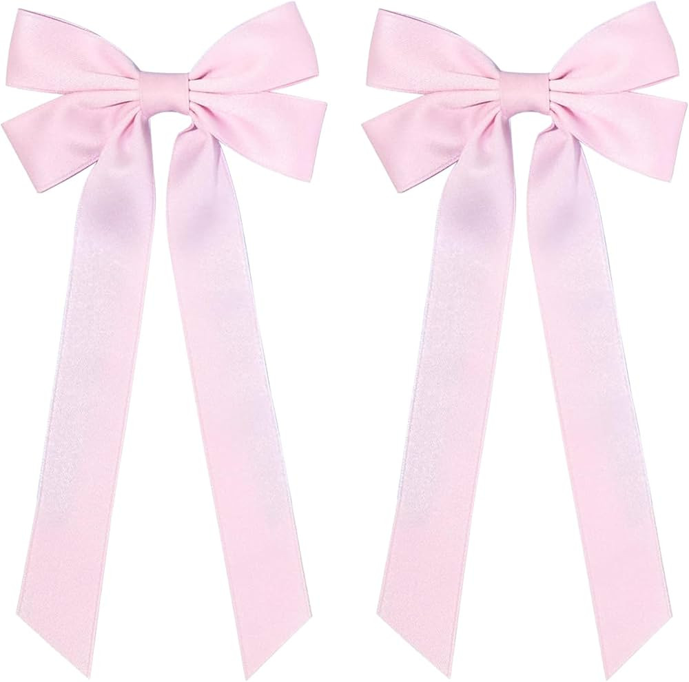 2PCS Silky Satin Hair Bows Ribbon Hair Clips, Alligator Hair Ribbon Barrettes, Ponytail Holder Ha... | Amazon (US)