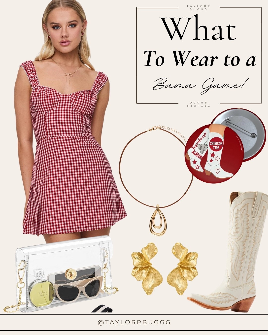 Game day ready, Bama style 🐘❤️
From the boots to the button, this look is a total touchdown 👢

👗 Dress: Princess Polly
👢 Boots: Ariat
👜 Bag: Amazon
✨ Earrings: Amazon
📿 Necklace: Princess Polly
📍 Button: Etsy

Everything’s linked on my LTK! Roll Tide, y’all! 🏈 #gamedaystyle #bamagirl #LTKfall #LTKstyletip