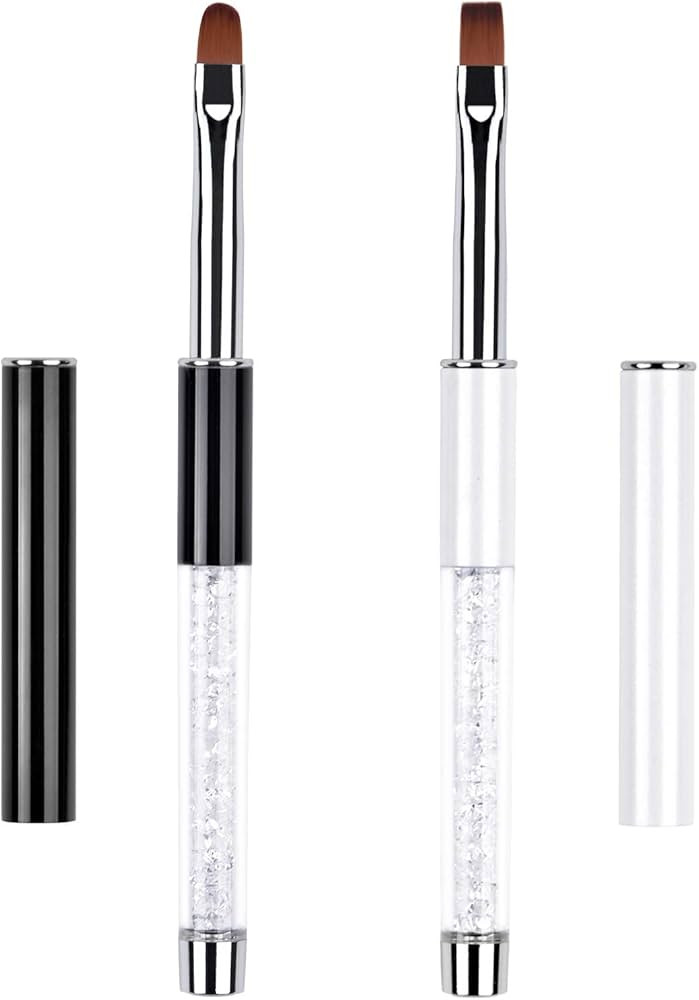 Ycyan 2Pcs Oval & Flat UV Gel Nail Brush Set Rhinestone Handle Professional Nail Art Design Brush... | Amazon (US)