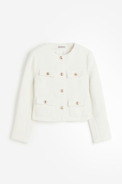 Textured-weave jacket - White - Ladies | H&M GB | H&M (UK, MY, IN, SG, PH, TW, HK)