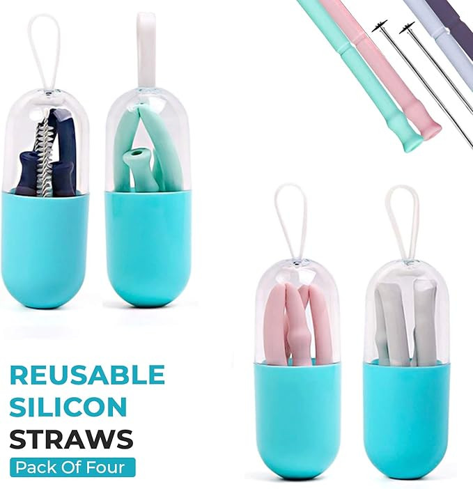 RANI Reusable Collapsible Silicon Straws with Case - Grade Silicone folding Portable straw With C... | Amazon (US)