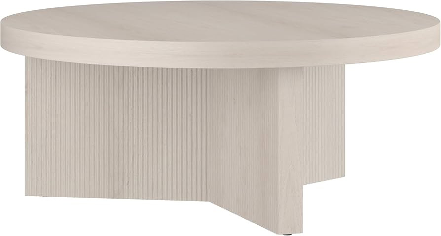Henn&Hart 36" Fluted Round Low-Profile Coffee Table with Ribbed Pedestal Base for Living Room, Fa... | Amazon (US)