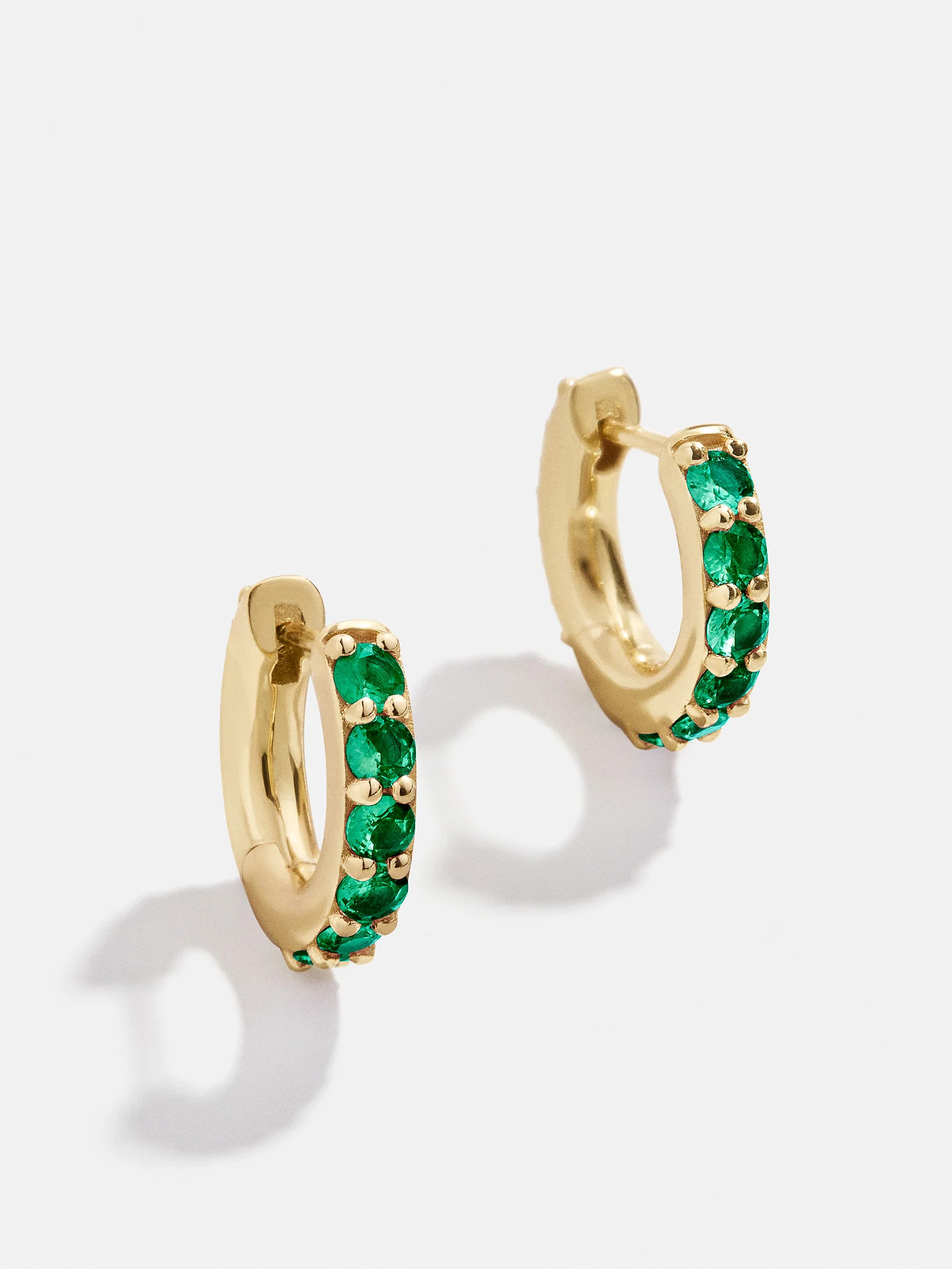 18K Gold Birthstone Huggie Earrings - Emerald | BaubleBar (US)
