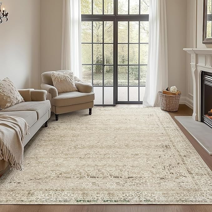 Boho Cream Area Rugs 6x9 for Bedroom Washable Floral Neutral Modern Rug for Living Room,Light Bei... | Amazon (US)