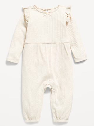 Long-Sleeve Ruffle-Trim Ribbed Jumpsuit for Baby | Old Navy (US)