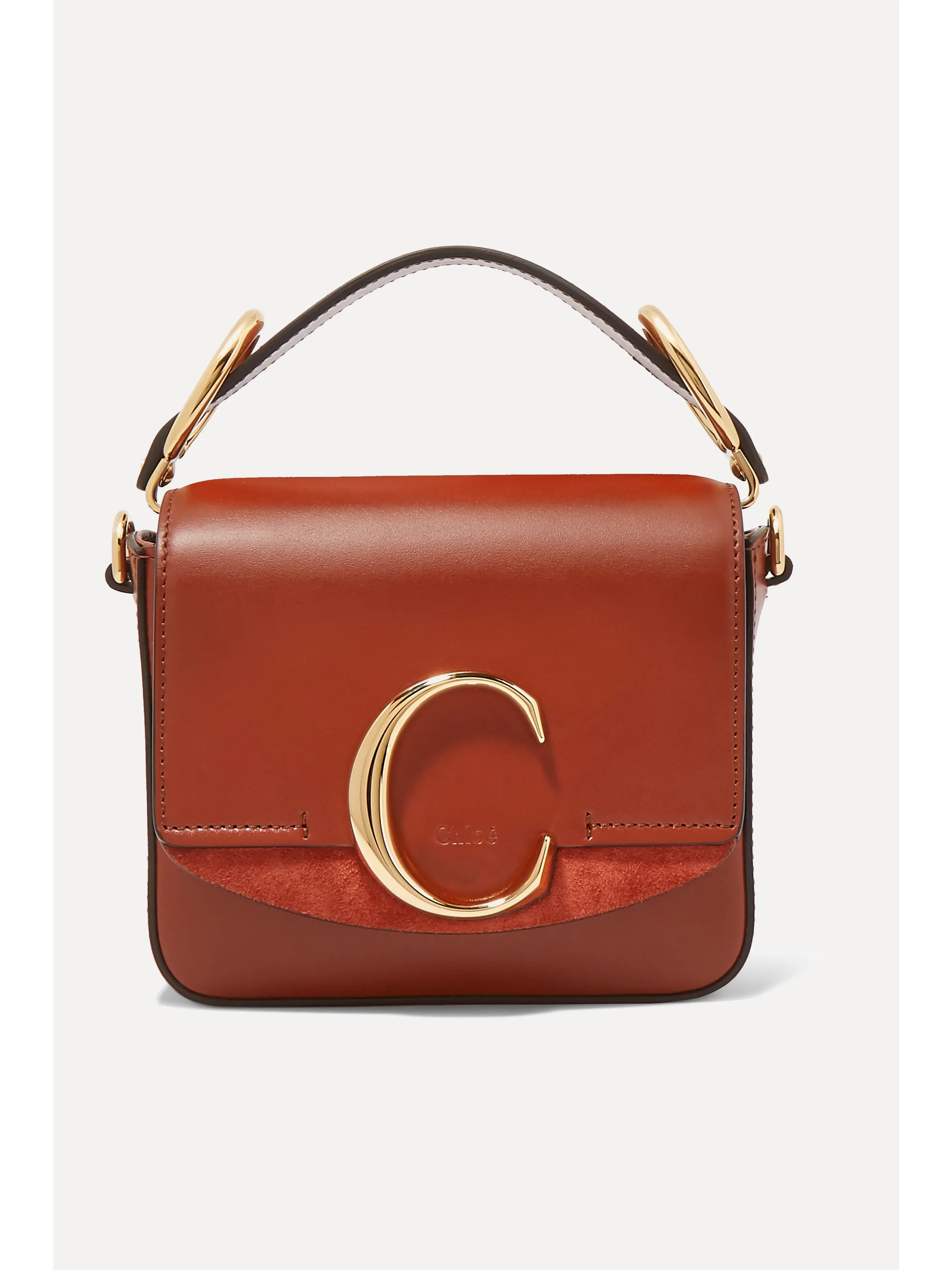 Brown Chloé C mini suede-trimmed leather shoulder bag | Chloé | NET-A-PORTER | NET-A-PORTER (US)