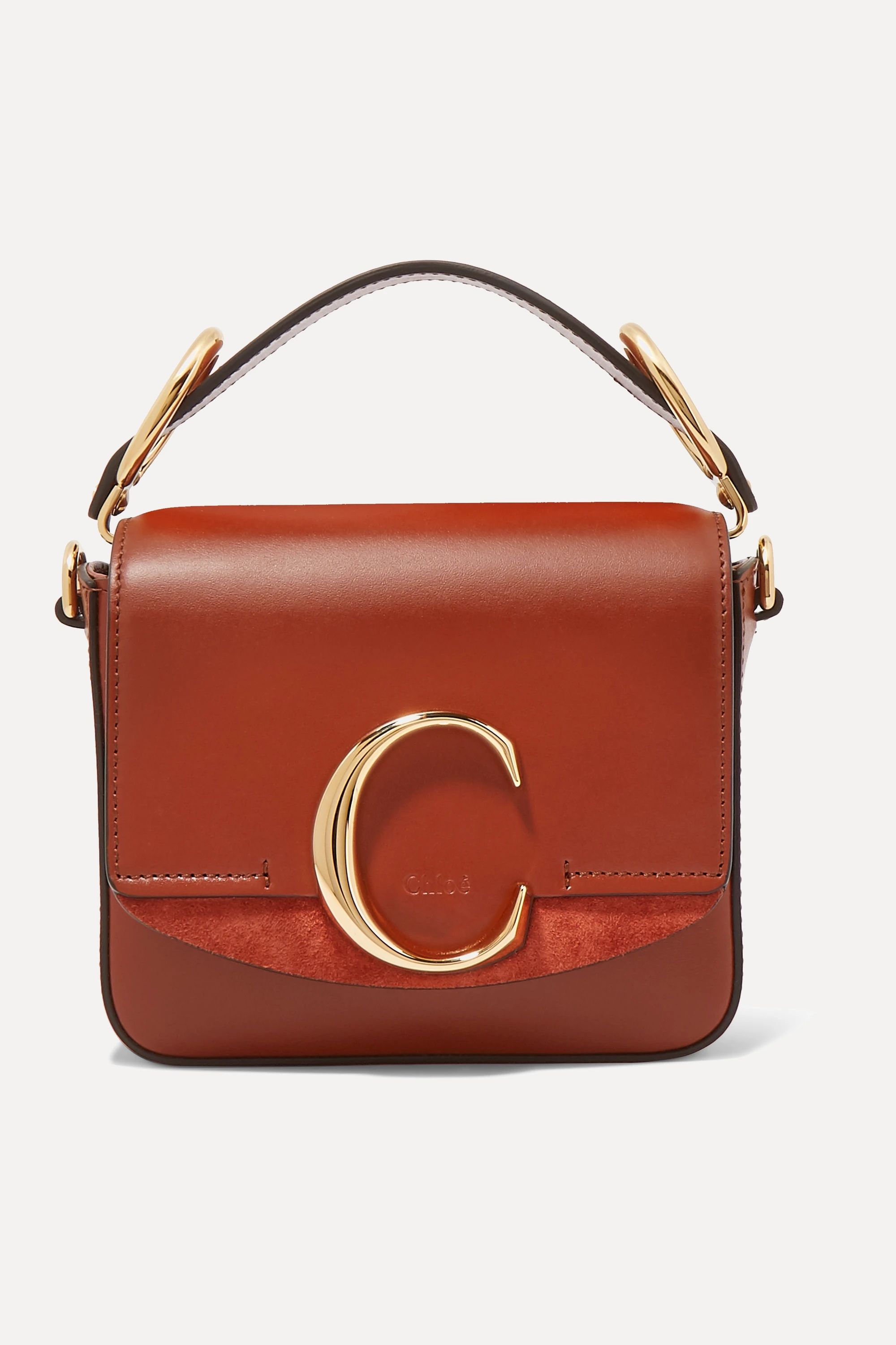 Brown Chloé C mini suede-trimmed leather shoulder bag | Chloé | NET-A-PORTER | NET-A-PORTER (US)