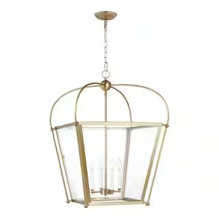 Charleston Medium 4-Light Satin Brass Shaded Hanging Pendant Light | The Home Depot