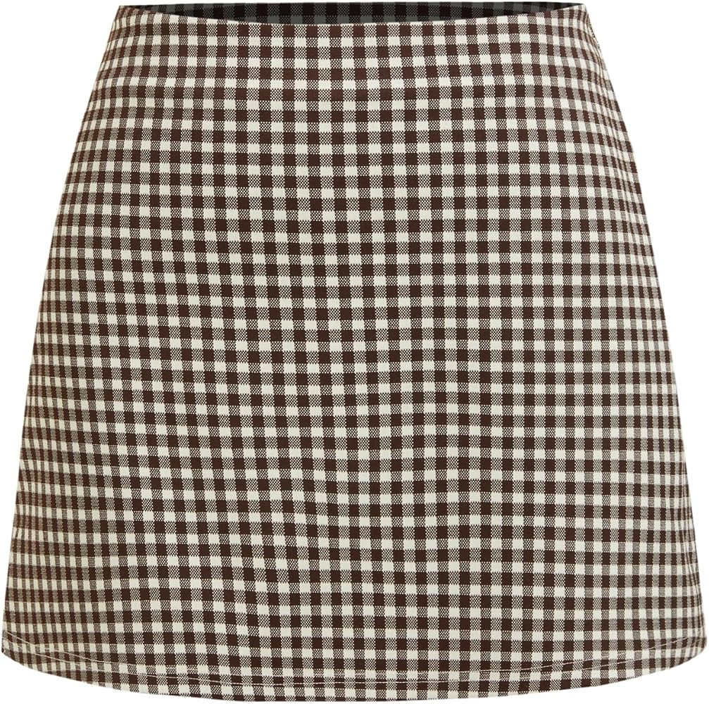 CIDER Plaid Mini Skirt for Women A Line High Waisted Short Skirt Zipper Casual Going Out Bottom F... | Amazon (US)