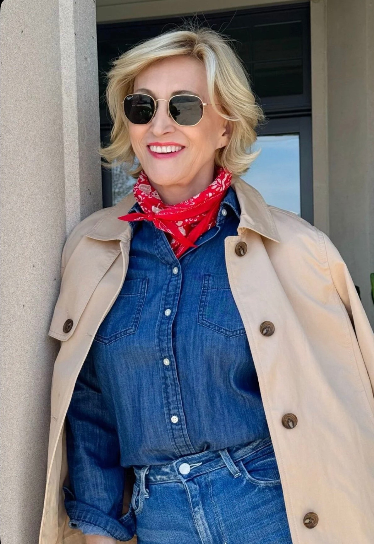 Denim on denim but make it feel a little bit French café chic ☕️✨

Layered up with a trench for that effortless “I just threw this on” energy and finished with a pop of red at the neck because sometimes all an outfit needs is a little attitude. Classic pieces, but styled my way today.

#LTKgrwm #LTKSeasonal #LTKOver40
