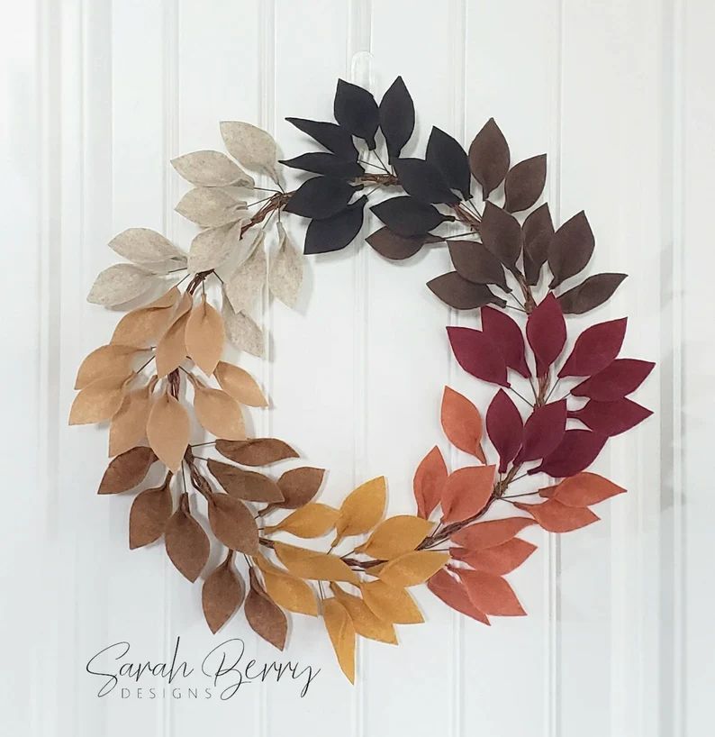 Fall Felt Leaf Wreath  Front Door Wreaths  Handmade  Sarah | Etsy | Etsy (US)