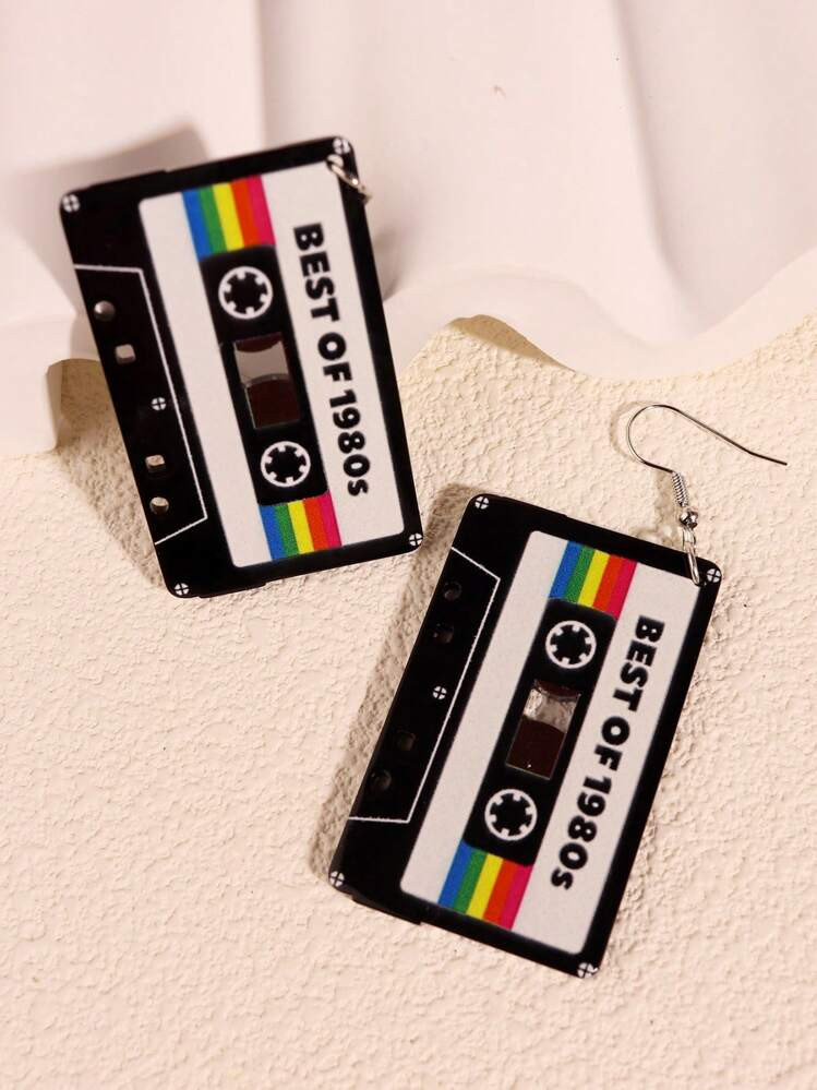 1pair Fashion PMMA Letter Detail Cassette Tape Drop Earrings For Women For Daily Life | SHEIN