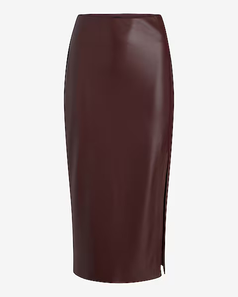 Super High Waisted Faux Leather Side Slit Midi Skirt | Express