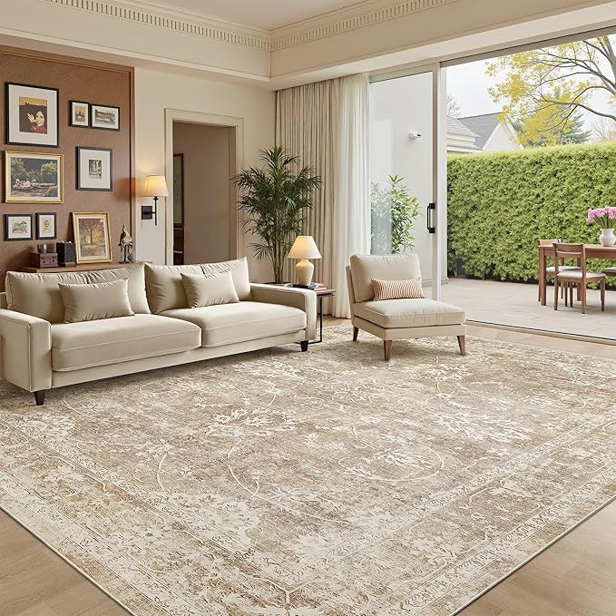 Madane 8x10 Area Rugs for Living Room, Machine Washable Vintage Neutral Rug with Non-Slip Backing... | Amazon (US)