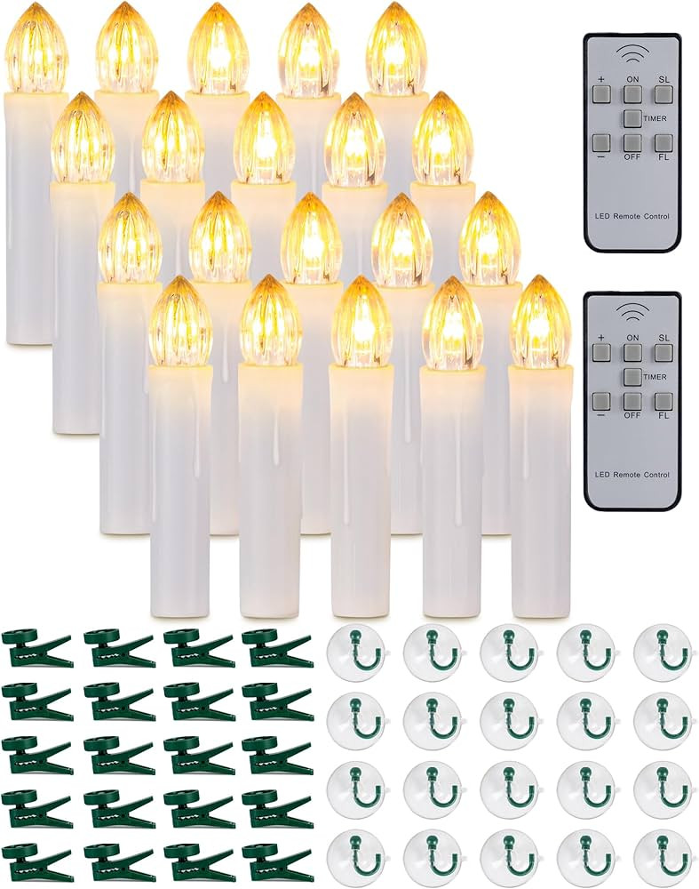 Homemory 20 PCS LED Window Candles with Remote Timer, Battery Operated Flameless Taper Christmas ... | Amazon (US)