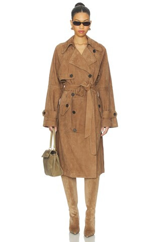 L'Academie By Marianna Dara Suede Trench Coat in Toffee from Revolve.com | Revolve Clothing (Global)