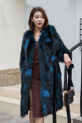 Real natural Women long Silver Fox Fur coat Outwear ladies Fashion warm jacket | eBay US