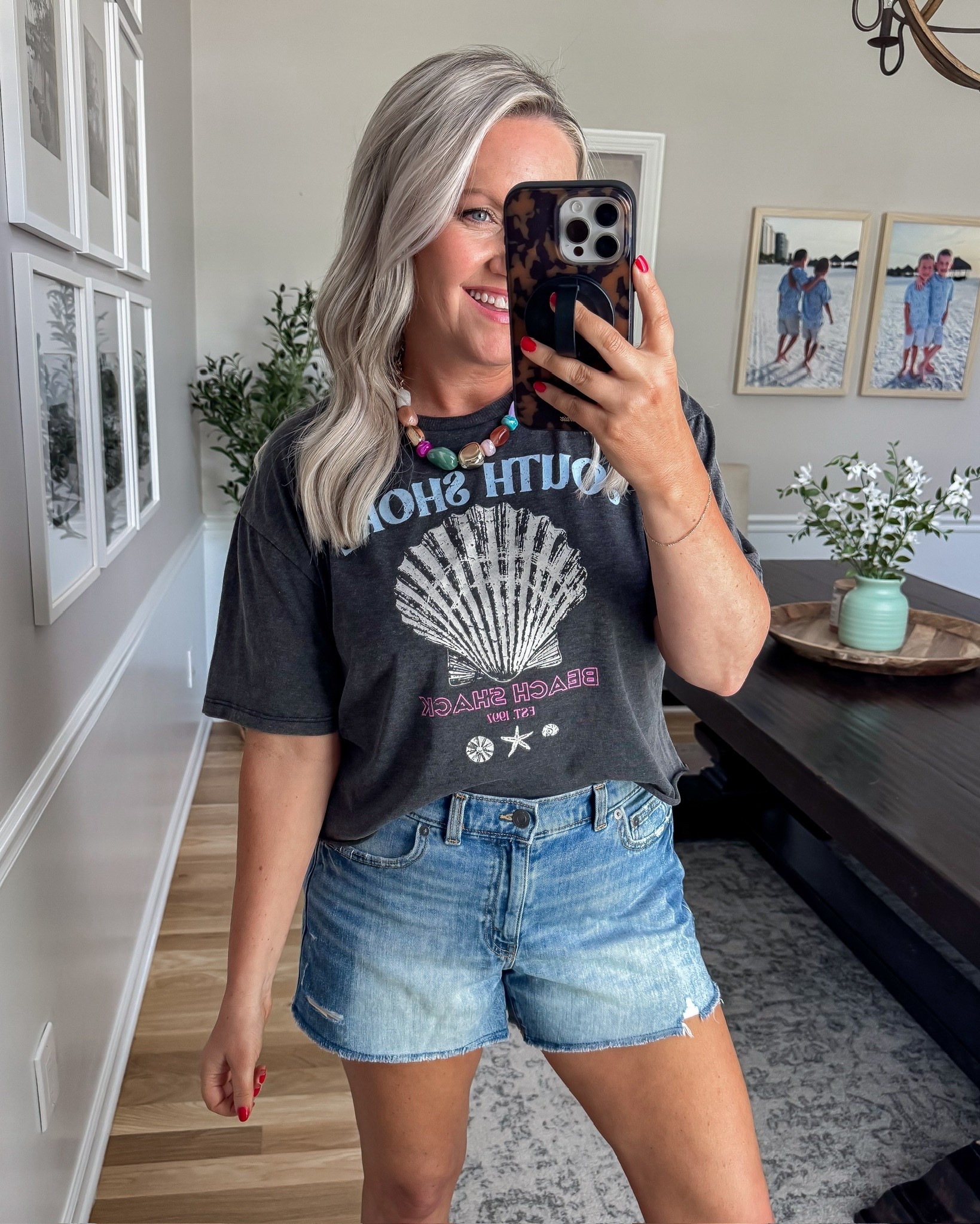 This tee is giving effortless coastal energy and I’m here for it. The vintage graphic paired with denim shorts is such an easy go to for everyday, and you can dress it up or keep it super casual.

graphic tee outfit casual summer outfit denim shorts outfit beachy outfit coastal style everyday casual look relaxed outfit ideas summer basics easy outfit lovelylifestyling 

#LTKSeasonal #LTKOver40 #LTKootd