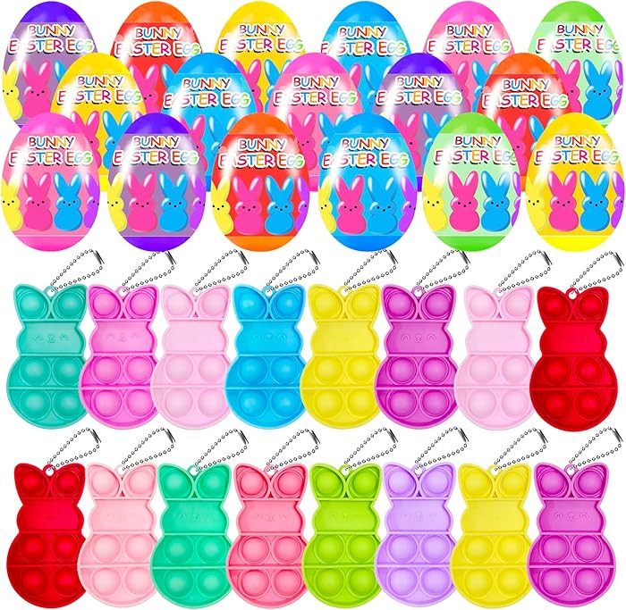 24 PCS Prefilled Easter Eggs with Bunny Pop Bubble Fidget Keychains Toy Inside for Kids Boys Girl... | Amazon (US)