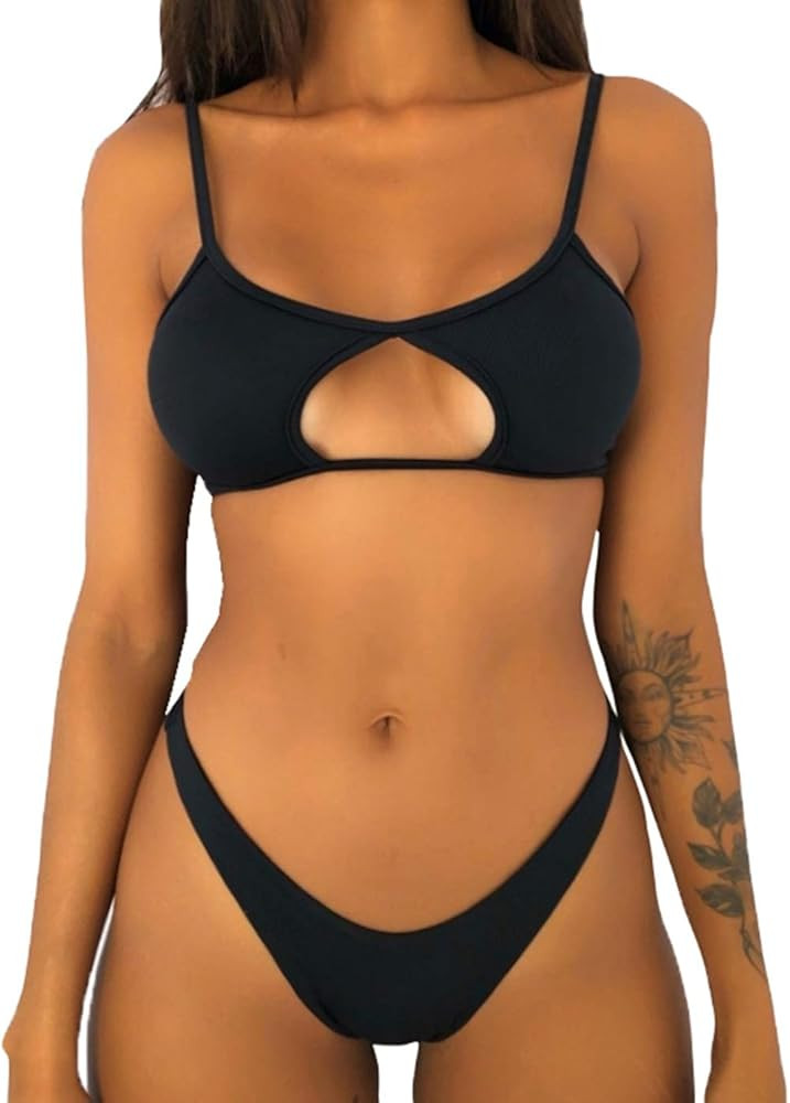 Leoparts Women's Keyhole Cutout with Padded Tie Back Bikini Set Brazilian Thong Two Piece Swimsui... | Amazon (US)