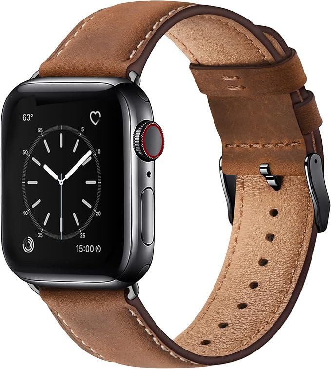 SUNFWR Leather Bands Compatible with Apple Watch Band 49mm 45mm 44mm 42mm for Men Women, Top Grai... | Amazon (US)