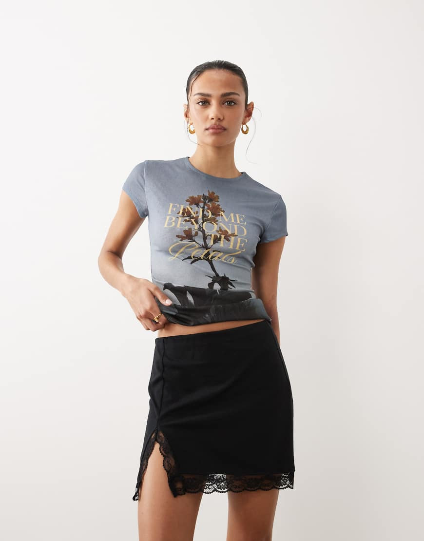 ASOS DESIGN mini skirt with lace trim and side slit in black | ASOS (Global)