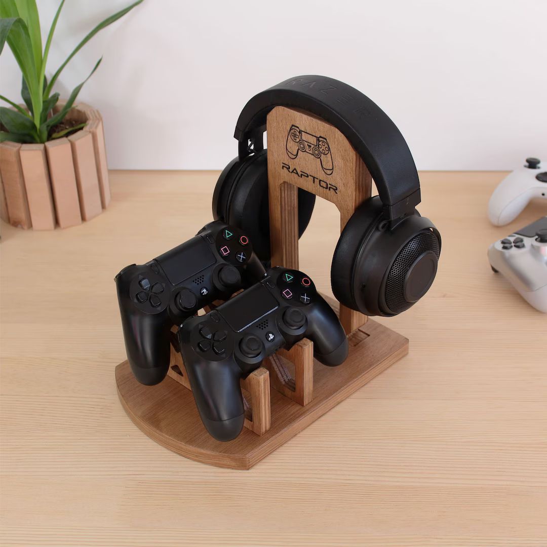 Personalized Wooden Headphone Stand and Game Controller Holder - Graduation, Father's Day, Annive... | Etsy (US)
