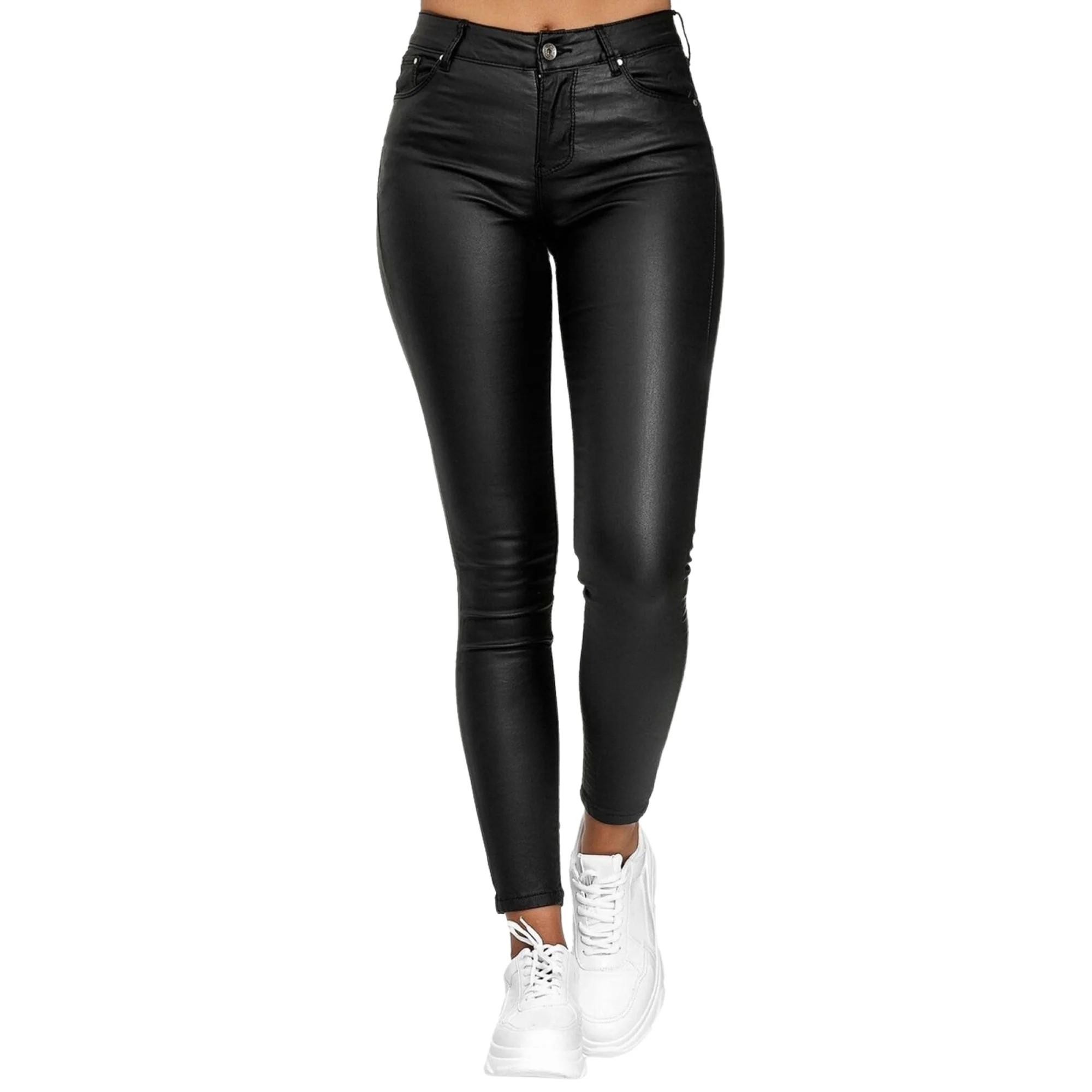 Caitzr Women Faux PU Leather Pants High Waist Skinny Leggings Elastic Ladies Plus Size Trousers | Walmart (US)