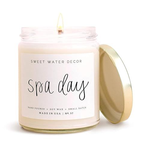 Sweet Water Decor Spa Day Candle | Sea Salt, Jasmine, and Wood Relaxing Scented Soy Wax Candle fo... | Amazon (US)