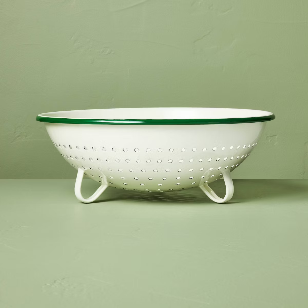 4.75qt Enamel-Coated Metal Colander Cream/Green - Hearth & Hand™ with Magnolia | Target