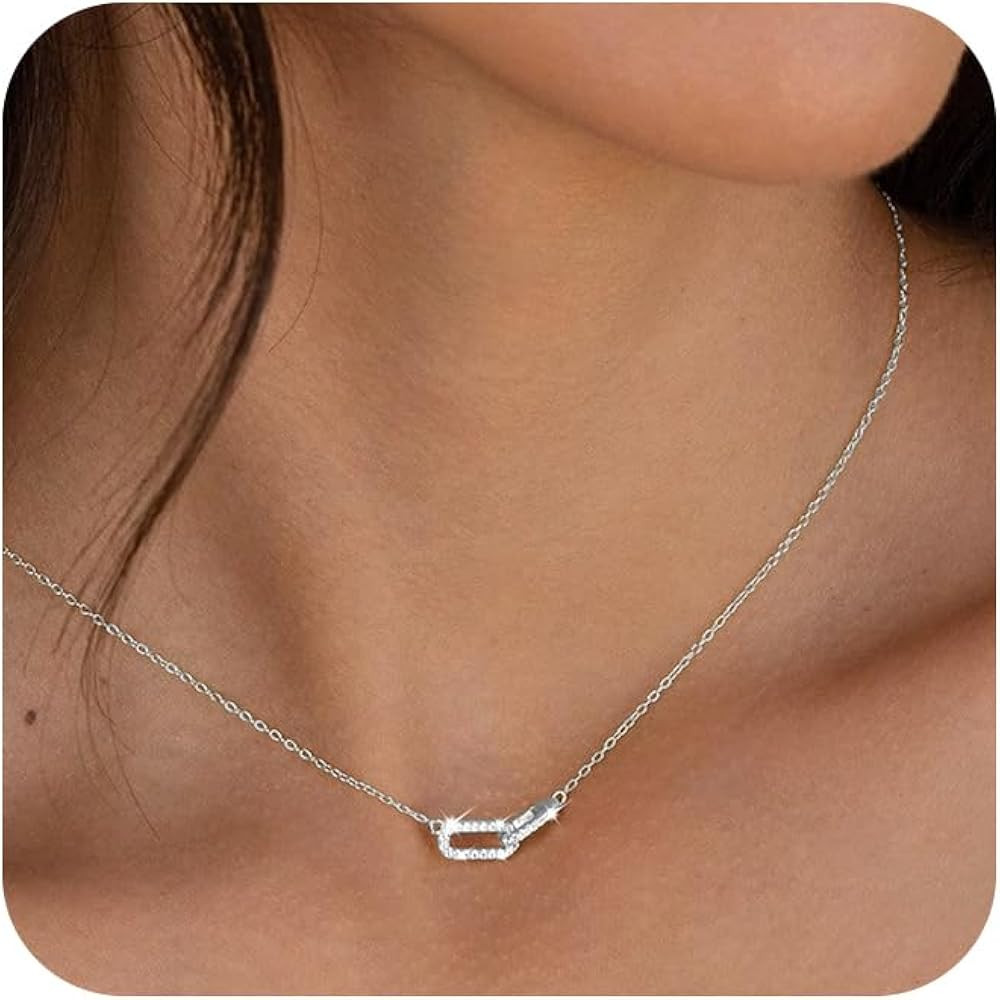 Gold Pendant Necklace for Women, Dainty Diamond Necklaces for Women Simple 14K Gold Plated Paperc... | Amazon (US)