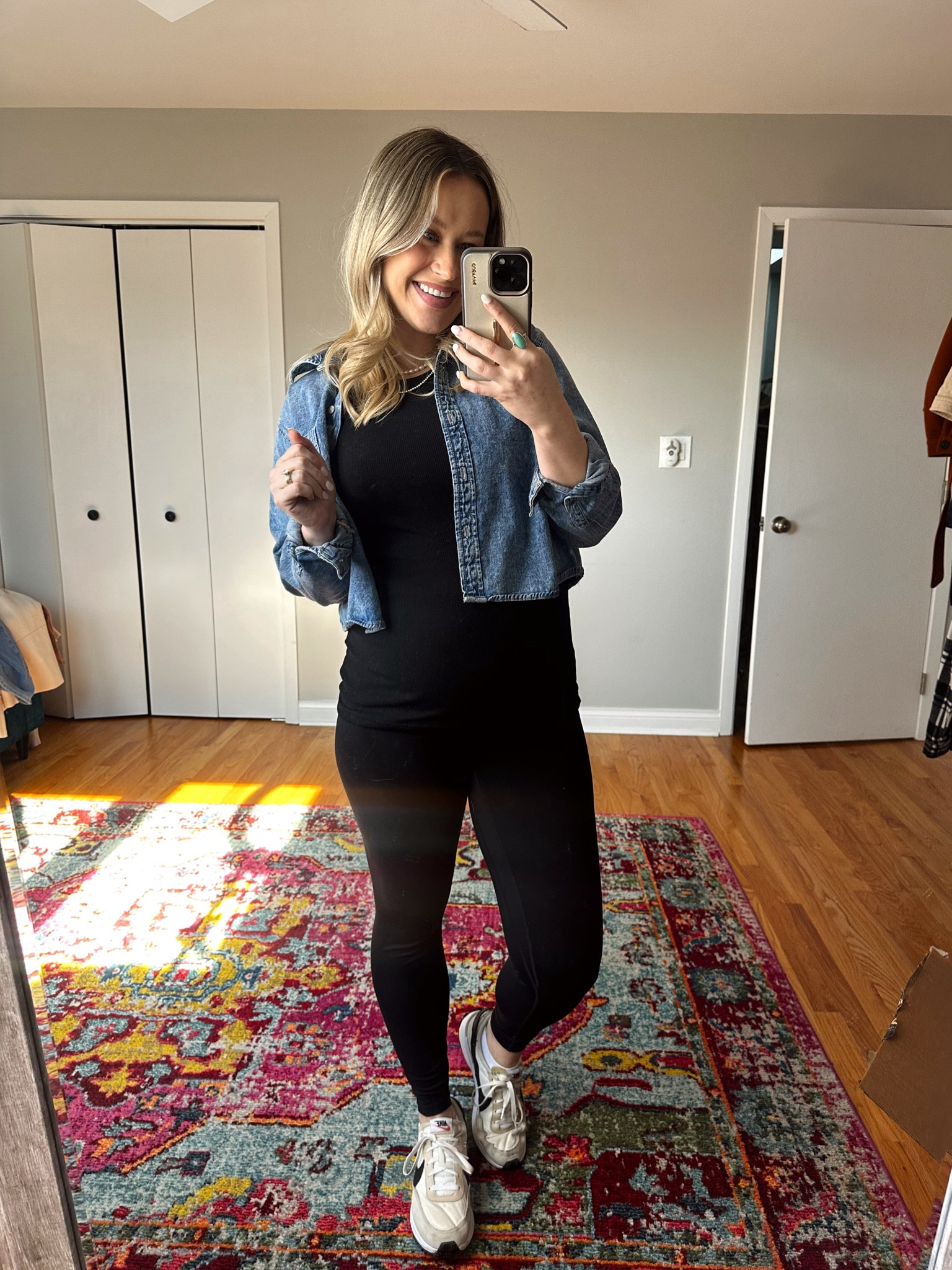 My favorite maternity leggings, tank top is not maternity but it’s long so it fits perfectly over the bump, linked my denim shirt, gold necklaces, gold hoops and my favorite sneakers! #outfitideas #maternity #comfyoutfit 

#LTKbump #LTKfindsunder50 #LTKshoecrush