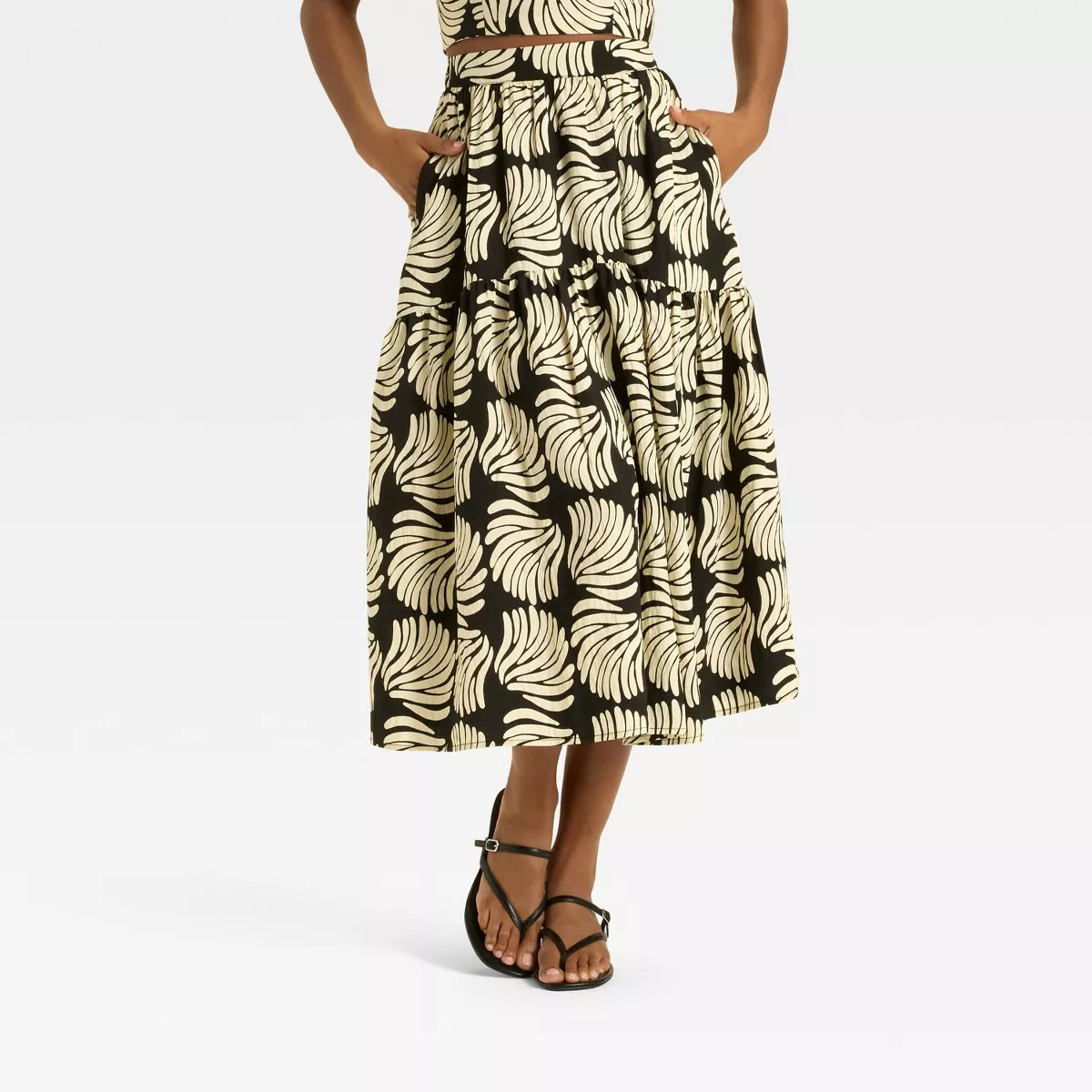 Women's Tiered Midi A-Line Skirt - A New Day™ Black/Cream Seashell M | Target