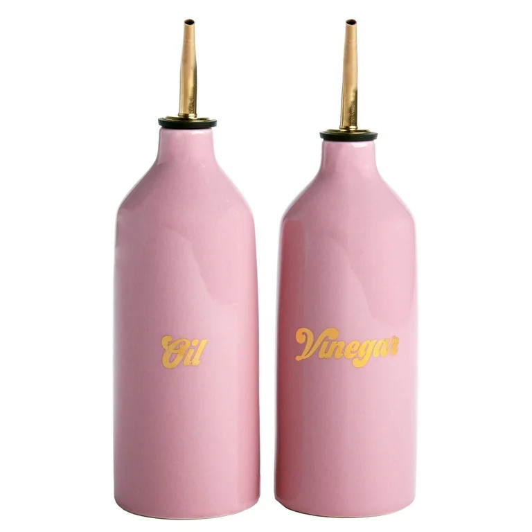 Paris Hilton Ceramic Oil and Vinegar Cruet Set, Drip-Free Spouts, Gold Details, Pink | Walmart (US)