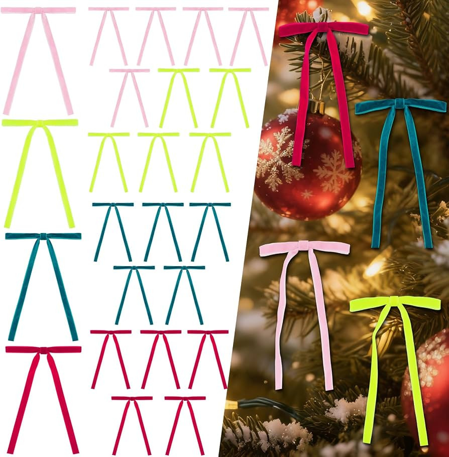 Multi-Color Velvet Christmas Tree Bows 24-Pack, 5x7 Pre-Tired Velvet Ribbon Bows for Christmas Tr... | Amazon (US)
