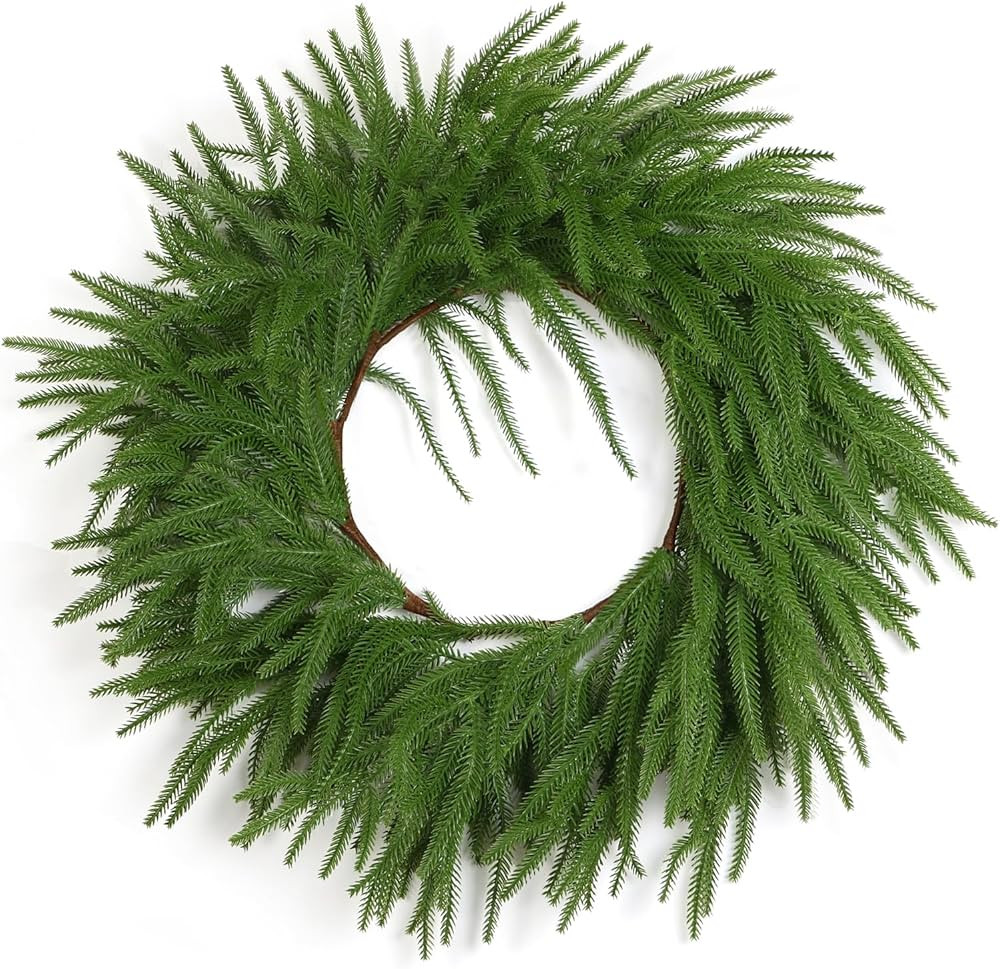 24 Inch Christmas Wreaths for Front Door,Real Touch Artificial Norfolk Pine Wreath Christmas Deco... | Amazon (US)