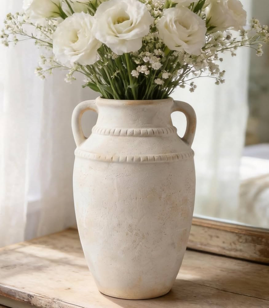 Ceramic Flower Vase, 10.2" Rustic Farmhouse Vase for Home Decor, Glazed Pottery Vase for Fresh Fl... | Amazon (US)