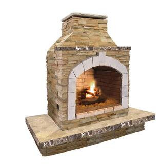 78 in. Stone Veneer and Tile Propane Gas Outdoor Fireplace | The Home Depot