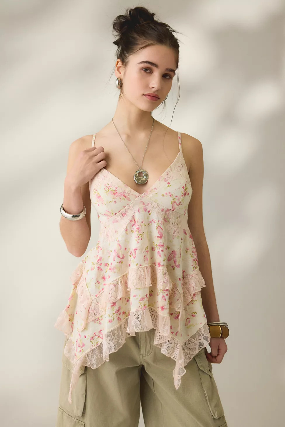 Kimchi Blue Asterid Lace Trim Asymmetric Babydoll Cami | Urban Outfitters (US and RoW)